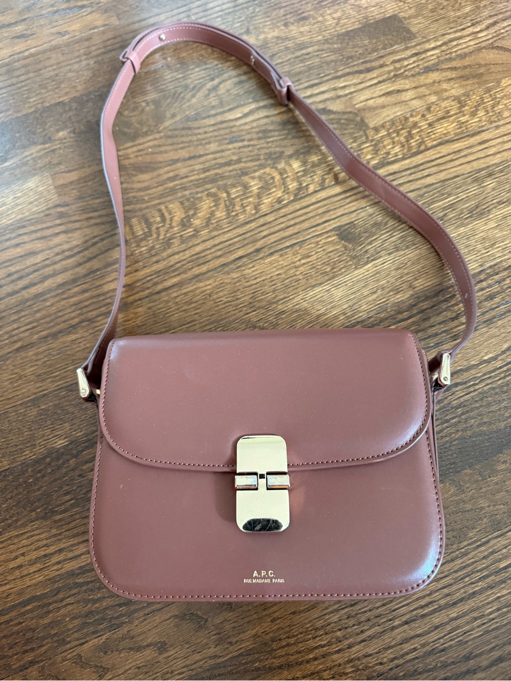 A.P.C. Brown Leather Shoulder Bag with Gold Hardware